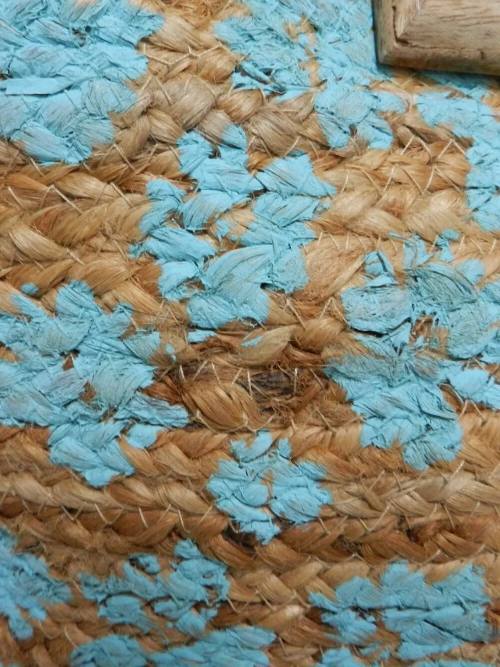 Twig & Arrow Jute large Hand painted tote bag carryall tan turquoise wood Summer - Picture 5 of 13